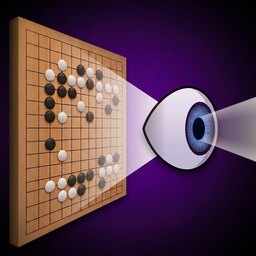The Go board recognition icon: an eye scanning a Go board with stones on it