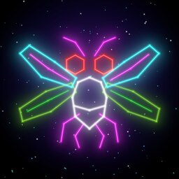 The Space Flees 2100 icon: a flea drawn in glowing neon lines, on a starry black sky
