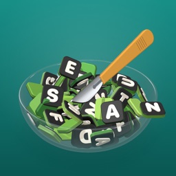 The Word Salad Surgery icon: letter tiles in a glass bowl, with a scalpel